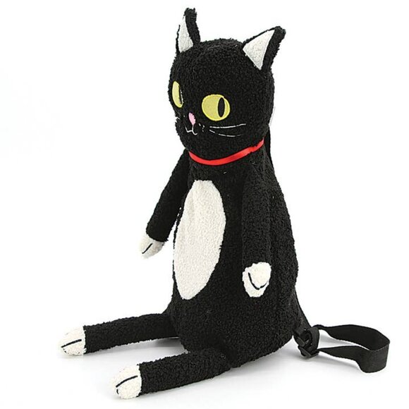 SPOOKYVILLE CRITTERS Furry Black Cat Plush Backpack - Picture 2 of 4